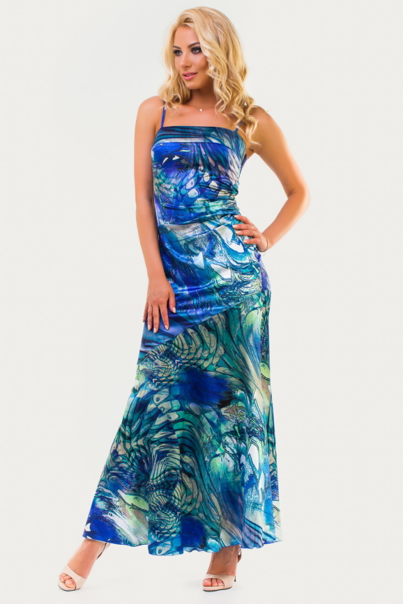Вечернее платье с расклешённой юбкой сиреневого с голубым цвета 1135.|интернет-магазин vvlen.com