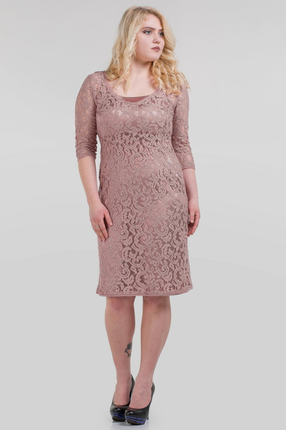 Платье футляр фрезового цвета 1-2810 |интернет-магазин vvlen.com