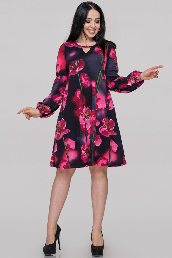 Коктейльное платье трапеция малинового принта цвета 407.41|интернет-магазин vvlen.com