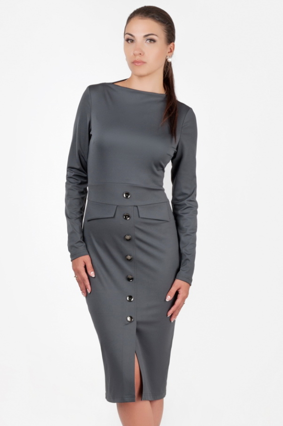 Офисное платье футляр серого цвета 2347.67|интернет-магазин vvlen.com