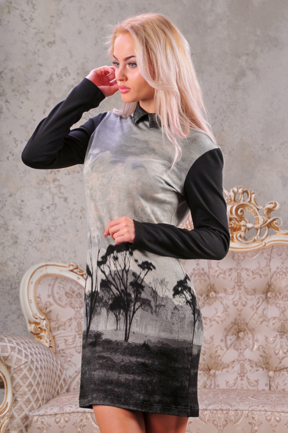 Офисное платье футляр серого цвета 2071.38|интернет-магазин vvlen.com