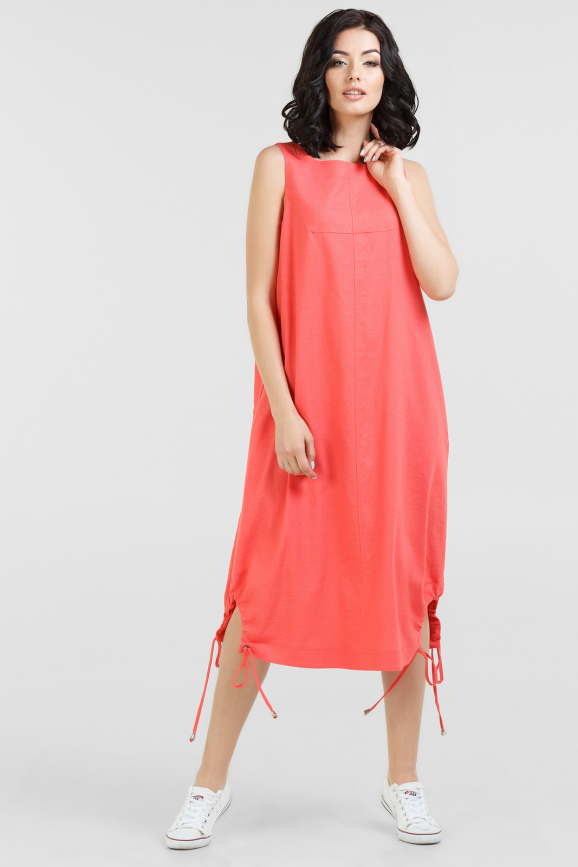 Повседневное платье балахон кораллового цвета 2545.81|интернет-магазин vvlen.com