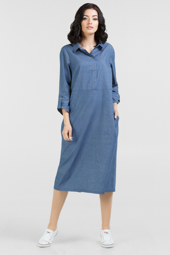 Повседневное платье рубашка голубого цвета 2677.9|интернет-магазин vvlen.com