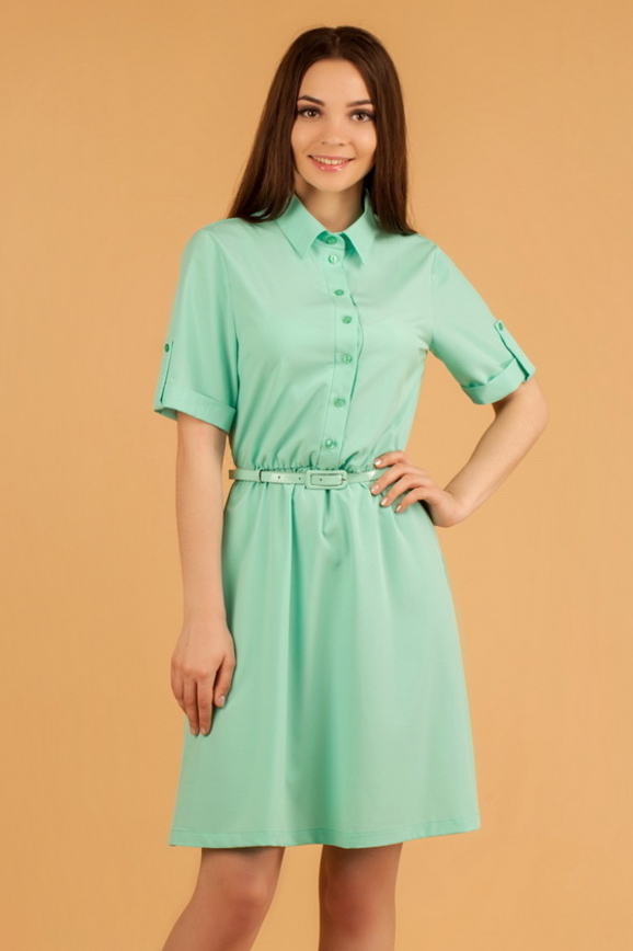 Офисное платье с расклешённой юбкой мятного цвета 2320.83|интернет-магазин vvlen.com