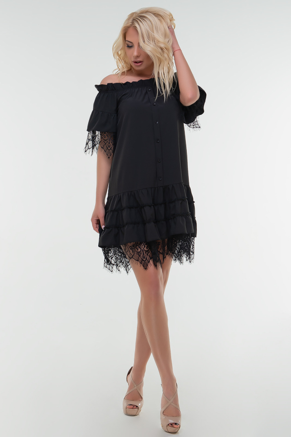 Летнее платье с длинной юбкой черного цвета 16124vl1|интернет-магазин vvlen.com