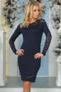 Коктейльное платье футляр темно-синего цвета 2443.47|интернет-магазин vvlen.com