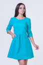 Повседневное платье с расклешённой юбкой бирюзового цвета 2340.9 No0|интернет-магазин vvlen.com