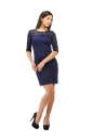 Коктейльное платье футляр синего в горох цвета 2282.41 No1|интернет-магазин vvlen.com