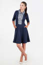 Офисное платье с расклешённой юбкой синего в горох цвета 1803.85 No1|интернет-магазин vvlen.com