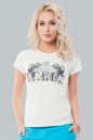 Женская футболка молочного цвета  020|интернет-магазин vvlen.com