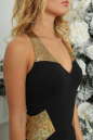 Вечернее платье с открытой спиной черного с золотистым цвета 405-1.2 No2|интернет-магазин vvlen.com