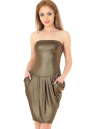 Коктейльное платье с открытыми плечами золотистого цвета 895.6|интернет-магазин vvlen.com