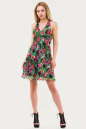 Летнее платье с расклешённой юбкой зеленого с розовым цвета 1007.7 No1|интернет-магазин vvlen.com