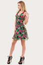 Летнее платье с расклешённой юбкой зеленого с розовым цвета 1007.7 No2|интернет-магазин vvlen.com